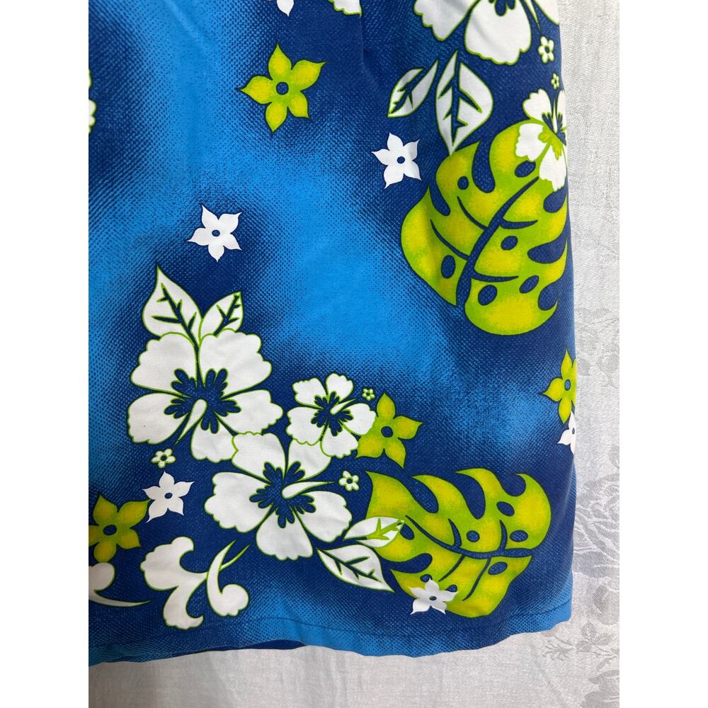 Vintage Mini Dress Medium Blue Green Tropical Floral USA Beach Surf Hawaiian - Picture 2 of 8